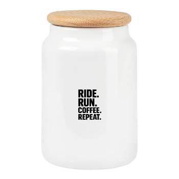 Ride. Run. Coffee. Repeat. – Motivation for sports - Cookie Jar with Wooden Lid - white - Front