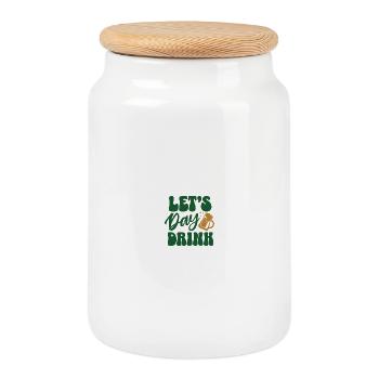 Let's Day Drink Beer Motif - Cookie Jar with Wooden Lid - white - Front