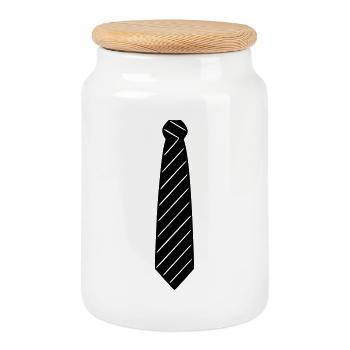 Necktie - Cookie Jar with Wooden Lid - white - Front