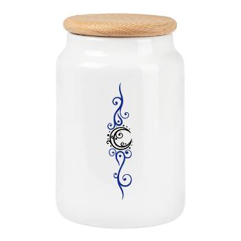 Filigree moon with ornament and stars. - Cookie Jar with Wooden Lid - white - Front