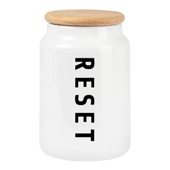 Réinitialiser le lettrage Nouveau Cadeau de départ - Boîte à biscuits avec couvercle en bois - blanc - Devant