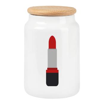 Lipstick - Cookie Jar with Wooden Lid - white - Front