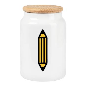 Pencil Writing Author Art - Cookie Jar with Wooden Lid - white - Front