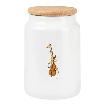 Girafe Musicienne au Violoncelle - Boîte à biscuits avec couvercle en bois - blanc - Devant