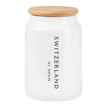 Fabriqué en Suisse - Boîte à biscuits avec couvercle en bois - blanc - Devant
