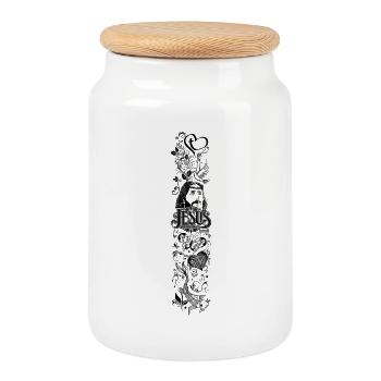Conception de la pochette – style ethnique Jésus noir - Boîte à biscuits avec couvercle en bois - blanc - Devant