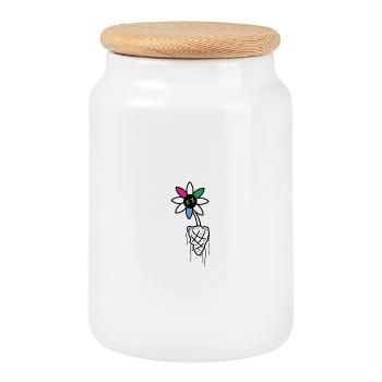 Vivid Flower Skull Illustration - Cookie Jar with Wooden Lid - white - Front