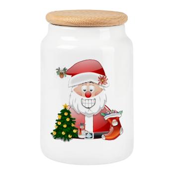 Santa Cheer Christmas Parade - Cookie Jar with Wooden Lid - white - Front