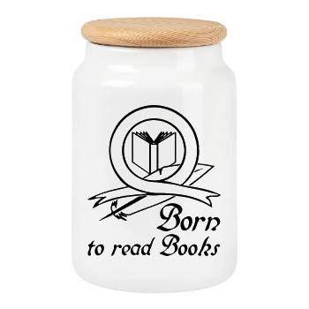 Born to read Books - Cookie Jar with Wooden Lid - white - Front