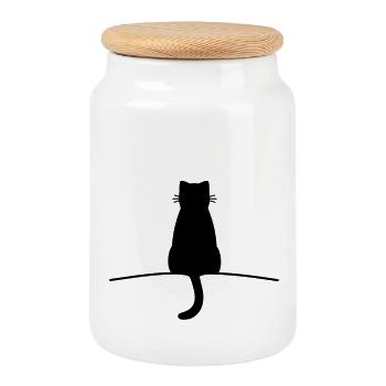 Chat chat minimal - Boîte à biscuits avec couvercle en bois - blanc - Devant