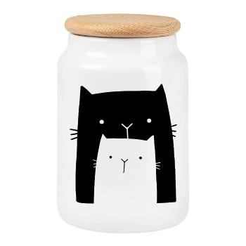 Katzen Katze Familie Geschenk Mama Kind - Keksdose mit Holzdeckel - Weiß - Vorne