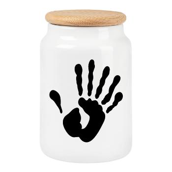 Alien Hand | Ausserirdische Hand | Hi | Hier | - Cookie Jar with Wooden Lid - white - Front