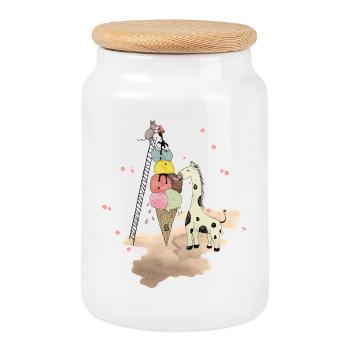 Wildlife Icecream - Cookie Jar with Wooden Lid - white - Front