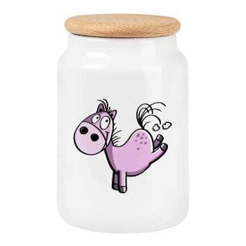 buckelndes drôles de cheval de bande dessinée - sauter - Boîte à biscuits avec couvercle en bois - blanc - Devant