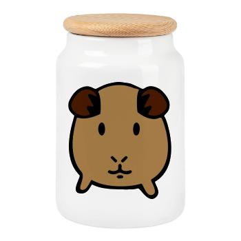guinea pig - Cookie Jar with Wooden Lid - white - Front