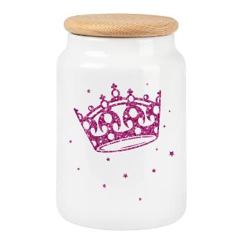 Princesses crown with glitter - Cookie Jar with Wooden Lid - white - Front