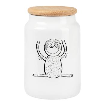 Kleines Faultier - Sloth Cartoon - Keksdose mit Holzdeckel - Weiß - Vorne