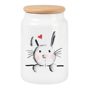 Lapin avec coeur - lapin - lapin - mucki - lapin - Boîte à biscuits avec couvercle en bois - blanc - Devant