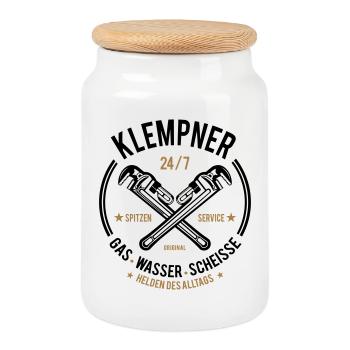 Klempner - Gas, Wasser, Scheiße - Keksdose mit Holzdeckel - Weiß - Vorne