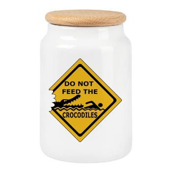 Ne pas nourrir les crocodiles - Boîte à biscuits avec couvercle en bois - blanc - Devant