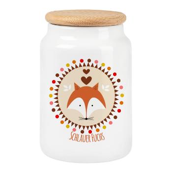 Smart Fox - Boîte à biscuits avec couvercle en bois - blanc - Devant