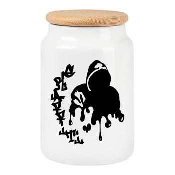 graffiti - Cookie Jar with Wooden Lid - white - Front
