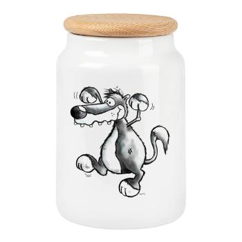Wild Wolf - Canis Lupus - Cartoon - Cookie Jar with Wooden Lid - white - Front