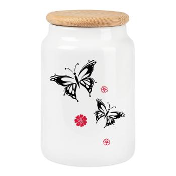 Schmetterlinge Blumen Blüten Insekten Sommer - Keksdose mit Holzdeckel - Weiß - Vorne