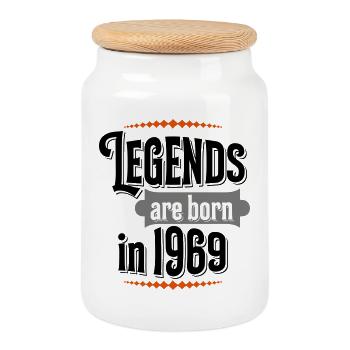 born in 1969 - Cookie Jar with Wooden Lid - white - Front
