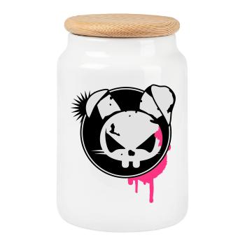 Grunge Sticker mit Hasen Kopf - Keksdose mit Holzdeckel - Weiß - Vorne