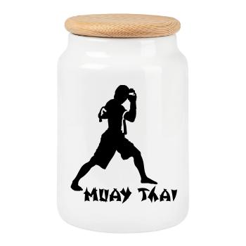 Muay Thai - Keksdose mit Holzdeckel - Weiß - Vorne