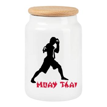 Muay Thai - Keksdose mit Holzdeckel - Weiß - Vorne