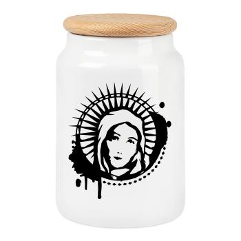 Un portrait de la Sainte Vierge Sainte Marie - Boîte à biscuits avec couvercle en bois - blanc - Devant