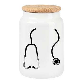 médecin docteur - Boîte à biscuits avec couvercle en bois - blanc - Devant