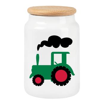 traktor trecker landwirtschaft - Keksdose mit Holzdeckel - Weiß - Vorne