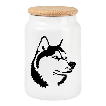 Husky - Cookie Jar with Wooden Lid - white - Front