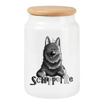 Drôle Schipperke - Chien - Animal - Boîte à biscuits avec couvercle en bois - blanc - Devant