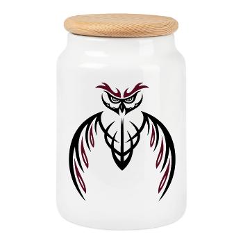 Large Owl Tribal & Tattoo Style. - Cookie Jar with Wooden Lid - white - Front