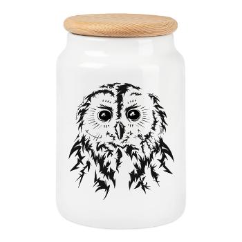 Owl Illustration Nature Art Artwork Animals Forest - Cookie Jar with Wooden Lid - white - Front