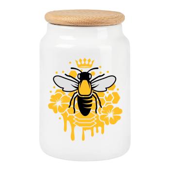 Une abeille avec une couronne - Boîte à biscuits avec couvercle en bois - blanc - Devant