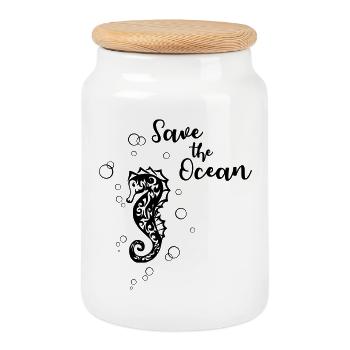 Save the Ocean - Seepferd - Cookie Jar with Wooden Lid - white - Front