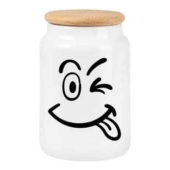 smiley face - Cookie Jar with Wooden Lid - white - Front