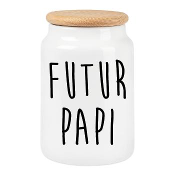 Futur Papi / Grand Pere / Naissance / Papy / Bébé - Boîte à biscuits avec couvercle en bois - blanc - Devant