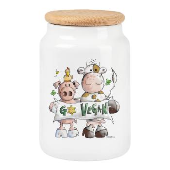 Go Vegan - Cookie Jar with Wooden Lid - white - Front