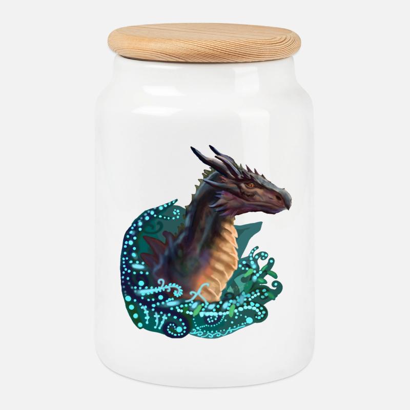 Drachen - Keksdose mit Holzdeckel - Weiß