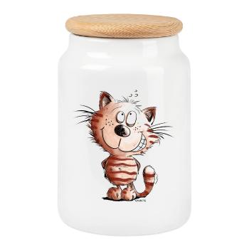 Kleine Freche Katze I Katzenmotiv Comic Geschenk - Keksdose mit Holzdeckel - Weiß - Vorne