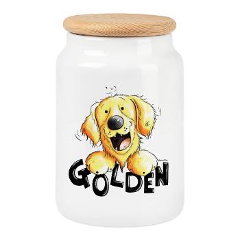 Golden Retriever - Boîte à biscuits avec couvercle en bois - blanc - Devant