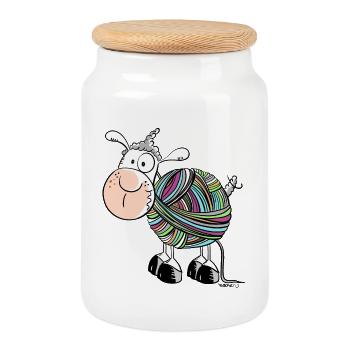 Coloured Sheep - Sheep - Comic - wool - Cookie Jar with Wooden Lid - white - Front