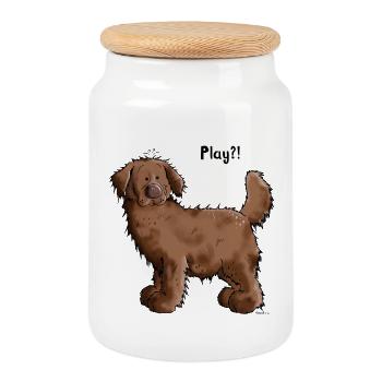 Play Terre-Neuve - Chien - Chiens,- Cadeau - Boîte à biscuits avec couvercle en bois - blanc - Devant