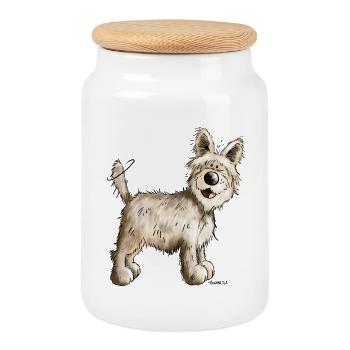 Funny Berger Picard - Dog - Cartoon - Gift - Cookie Jar with Wooden Lid - white - Front